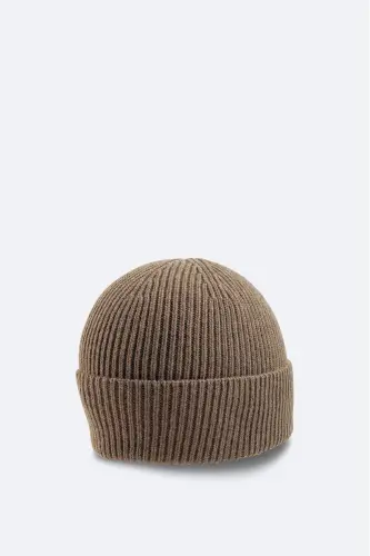Men's Mink Wool Logo Ribbed Beanie B009200-Mink - AVVA (1)