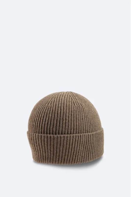 Men's Mink Wool Logo Ribbed Beanie B009200-Mink - 2