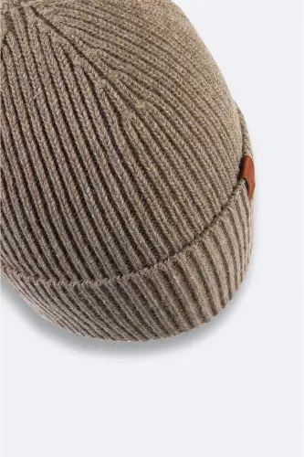 Men's Mink Wool Logo Ribbed Beanie B009200-Mink - 3