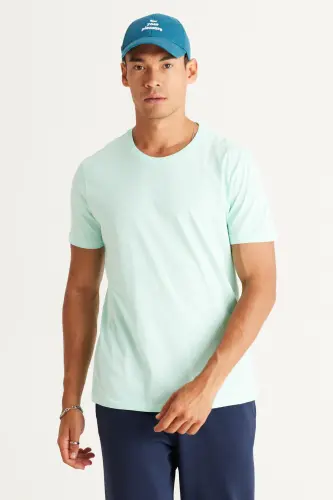 Men's Mint 100% Cotton Slim Fit Crew Neck Basic T-Shirt - Mint - 9