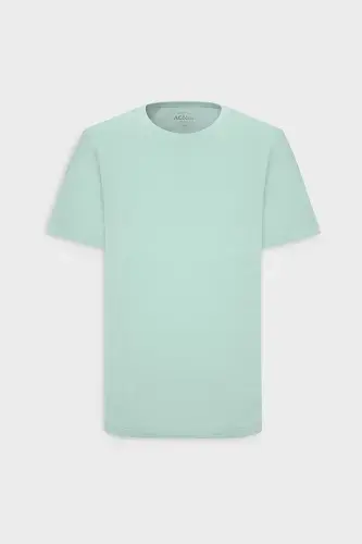 Men's Mint 100% Cotton Slim Fit Narrow Cut Crew Neck Basic T-Shirt-Mint - 10