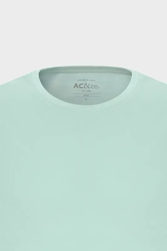 Men's Mint 100% Cotton Slim Fit Narrow Cut Crew Neck Basic T-Shirt-Mint - 11