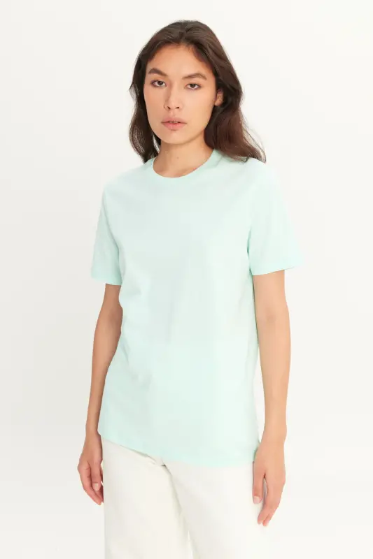 Men's Mint 100% Cotton Slim Fit Narrow Cut Crew Neck Basic T-Shirt-Mint - 3