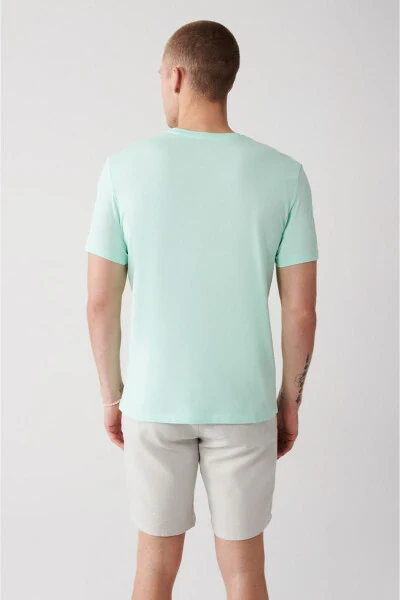 Men's Mint Green 100% Cotton Crew Neck Pocket Print Regular Fit T-shirt - 4
