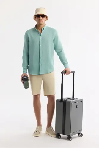 Men's Mint Green 100% Linen Button-Down Collar Comfort Fit Shirt B002191 - 7