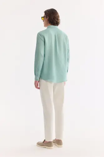 Men's Mint Green 100% Linen Button-Down Collar Comfort Fit Shirt B002191 - 6