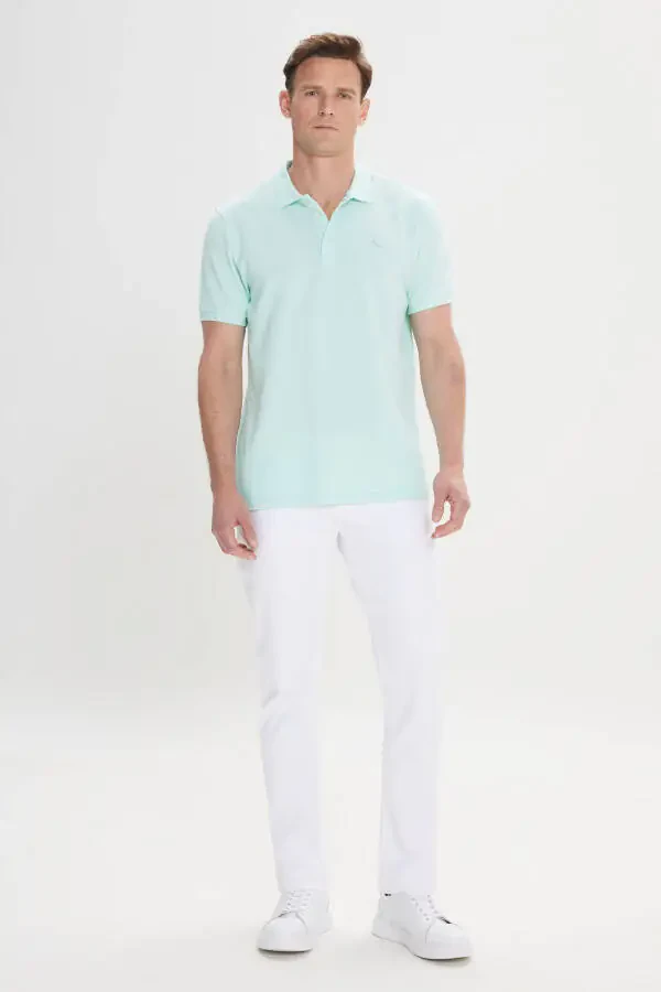 Men's Mint Slim Fit Polo Collar 100% Cotton Short Sleeve T-Shirt - 2