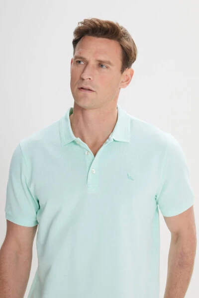 Men's Mint Slim Fit Polo Collar 100% Cotton Short Sleeve T-Shirt - 3