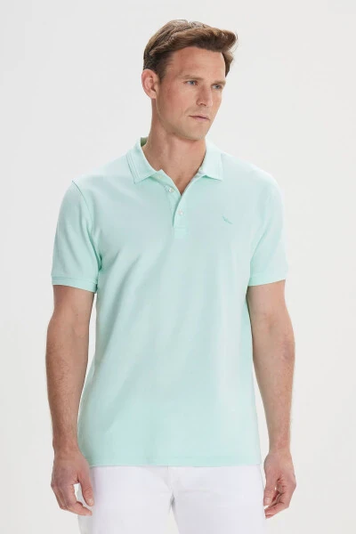 Men's Mint Slim Fit Polo Collar 100% Cotton Short Sleeve T-Shirt - 4