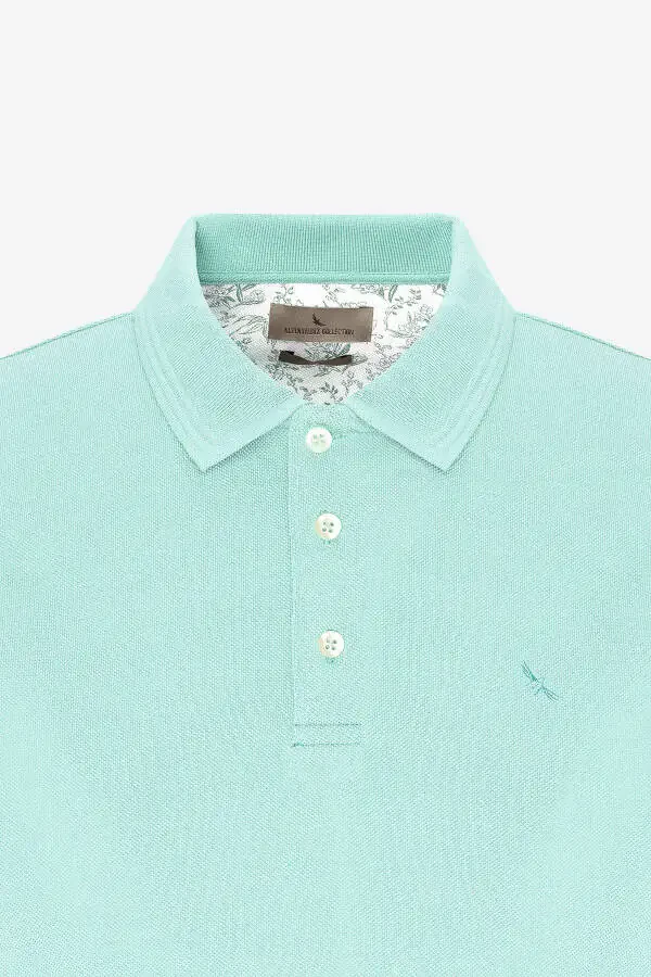 Men's Mint Slim Fit Polo Collar 100% Cotton Short Sleeve T-Shirt - 7
