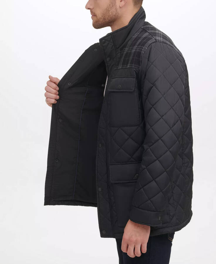 Men's Mixed Media Diamond-Like Quilt Coat Black - 2