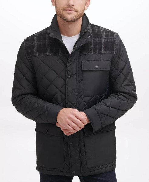 Men's Mixed Media Diamond-Like Quilt Coat Black - 3