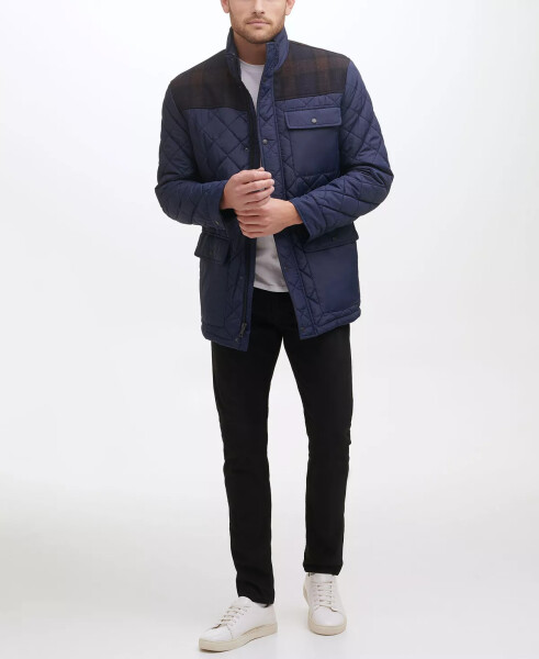 Men's Mixed Media Diamond-Like Quilt Coat Navy - 1