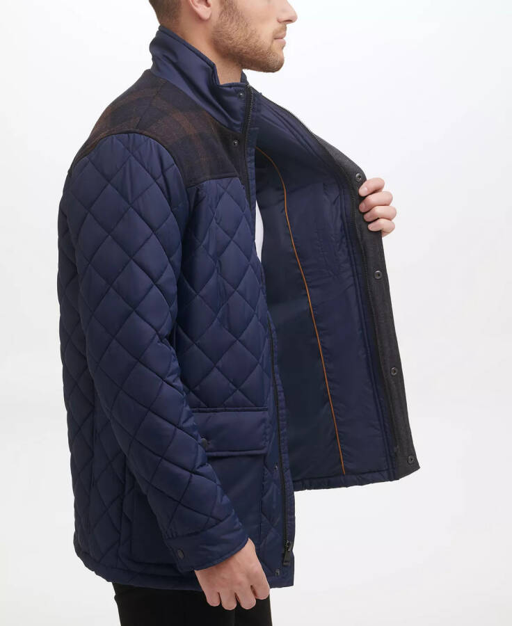 Men's Mixed Media Diamond-Like Quilt Coat Navy - 2