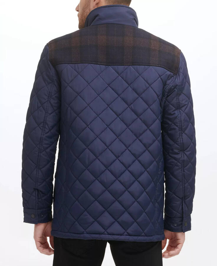 Men's Mixed Media Diamond-Like Quilt Coat Navy - 5