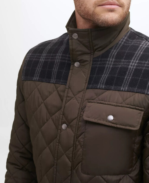 Men's Mixed Media Diamond-Like Quilt Coat Olive - 4