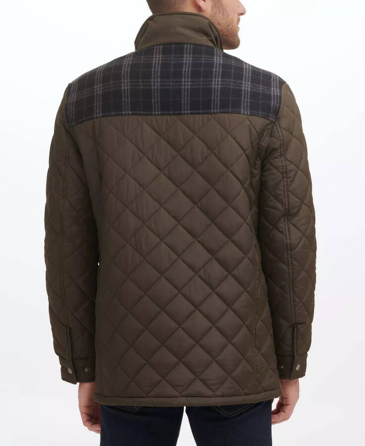 Men's Mixed Media Diamond-Like Quilt Coat Olive - 5