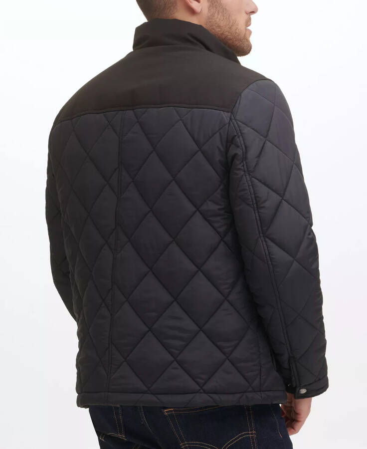 Men's Mixed Media Diamond Quilt with Faux Sherpa Lining Coat Black - 5