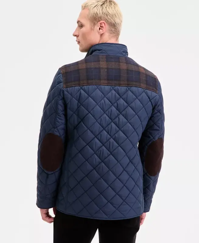 Men's Mixed Media Quilted Jacket - Navy - 2