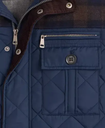 Men's Mixed Media Quilted Jacket - Navy - 4