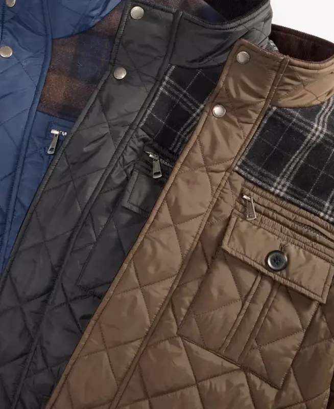 Men's Mixed Media Quilted Jacket - Navy - 5