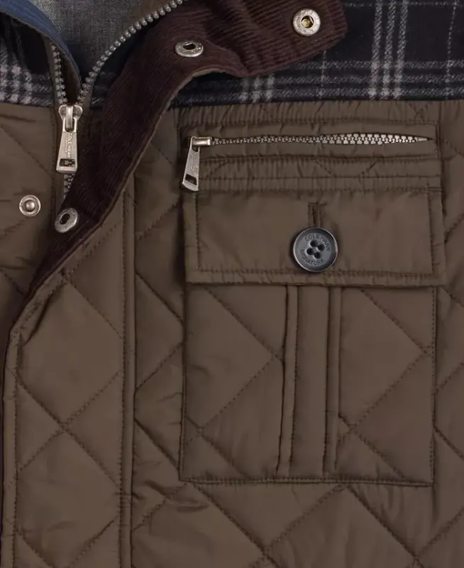 Men's Mixed Media Quilted Jacket - Olive - 7
