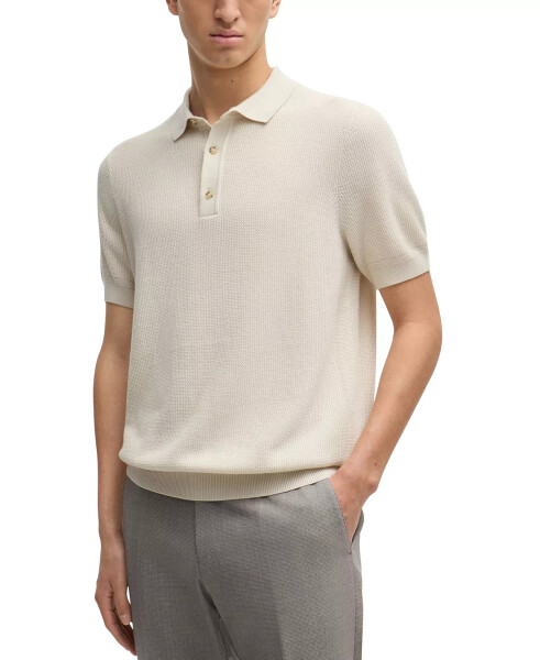 Men's Mixed Structure Regular-Fit Polo Sweater Open White - 1