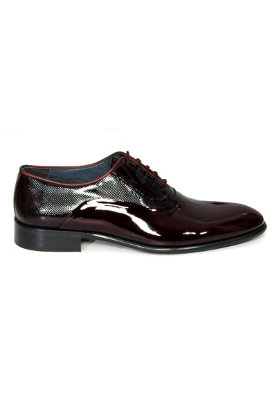 Men's Modern Classic Burgundy Patent Leather Lace-Up Shoes Product 104 - 2