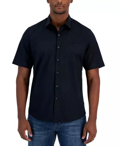 Men's Modern Classic-Fit Stretch Solid Button-Down Shirt, Created for Modazone - Deep Black - ALFANI