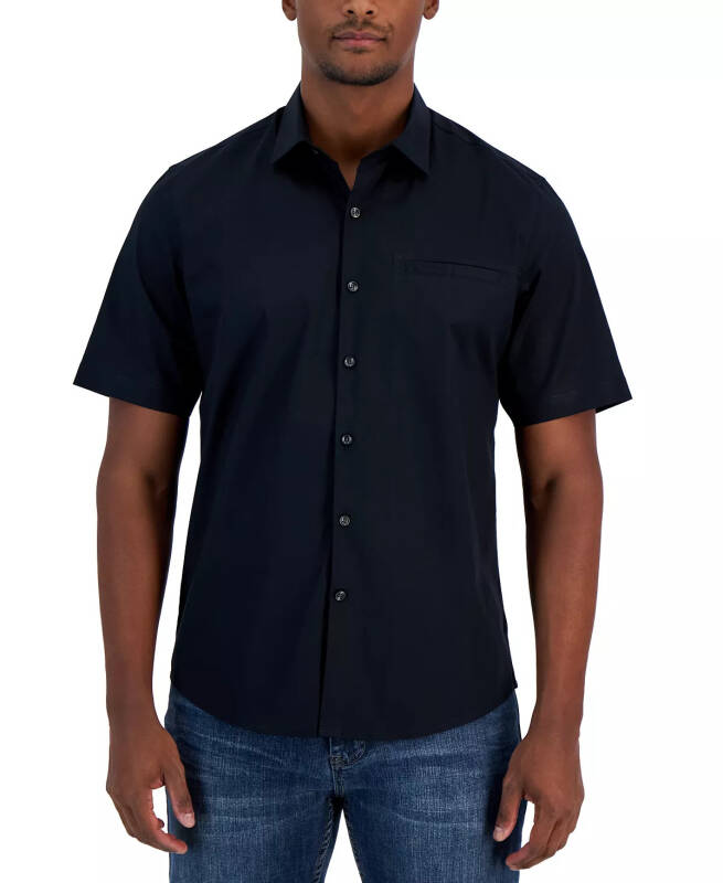 Men's Modern Classic-Fit Stretch Solid Button-Down Shirt, Created for Modazone - Deep Black - 1