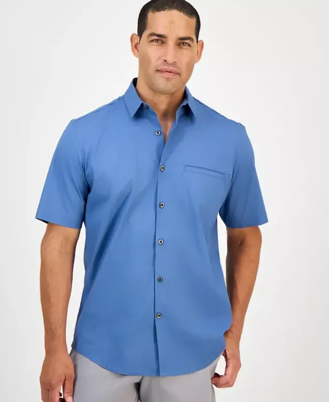 Men's Modern Classic-Fit Stretch Solid Button-Down Shirt, Created for Modazone - Moonlight Blue - ALFANI