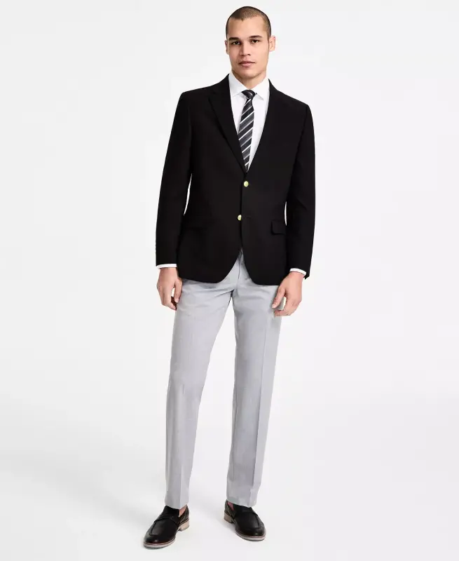 Men's Modern-Fit Active Stretch Solid Blazer-Black - 1