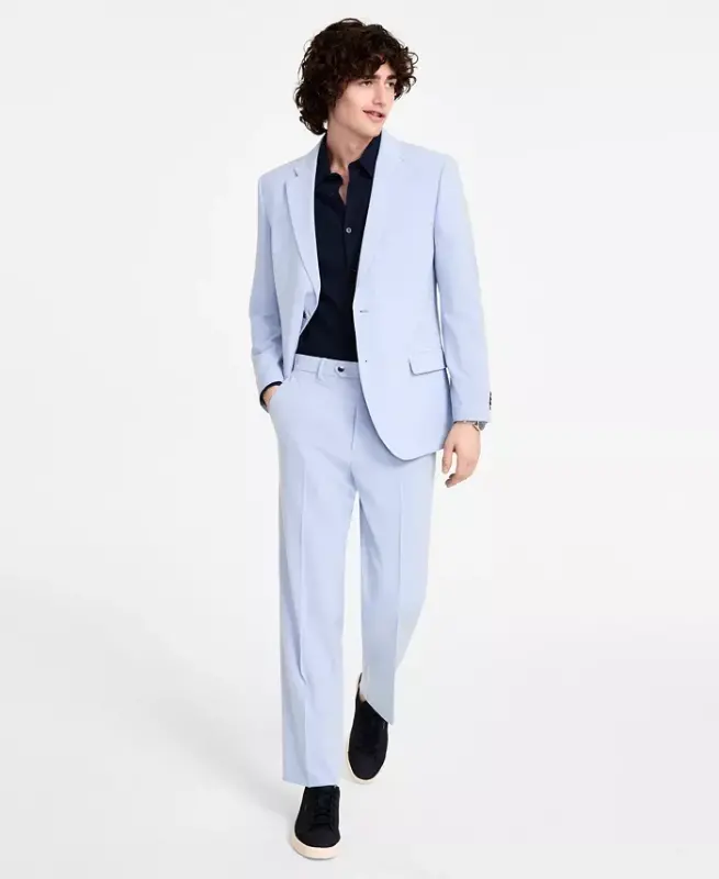 Men's Modern-Fit Bi-Stretch Suit-Light Blue - NAUTICA