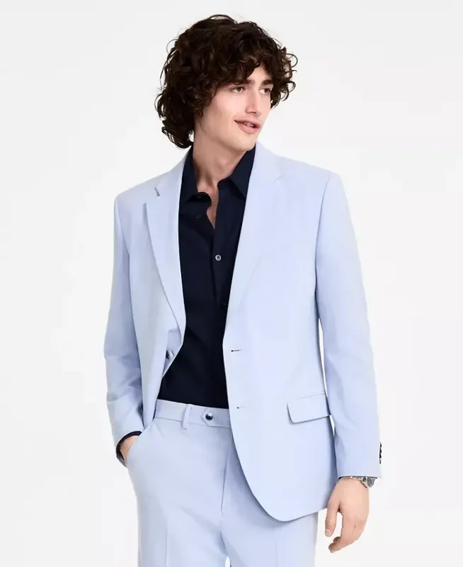 Men's Modern-Fit Bi-Stretch Suit-Light Blue - 3
