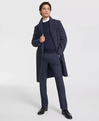 Men's Modern-Fit Blue Overcoat - 1
