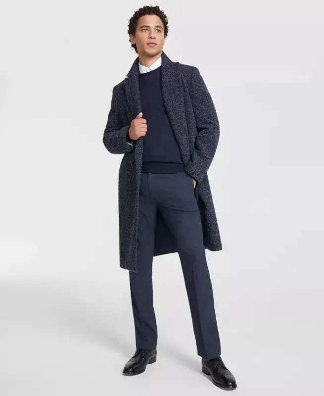 Men's Modern-Fit Blue Overcoat - TOMMY HILFIGER