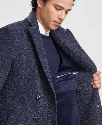 Men's Modern-Fit Blue Overcoat - 4
