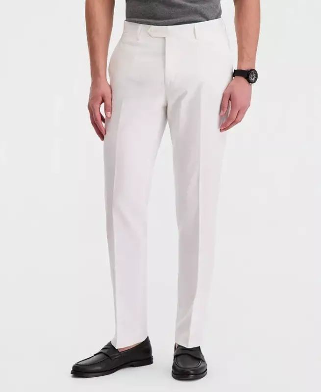 Men's Modern-Fit Linen Pants-White - 6