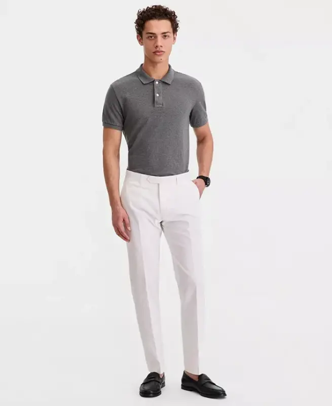 Men's Modern-Fit Linen Pants-White - 4