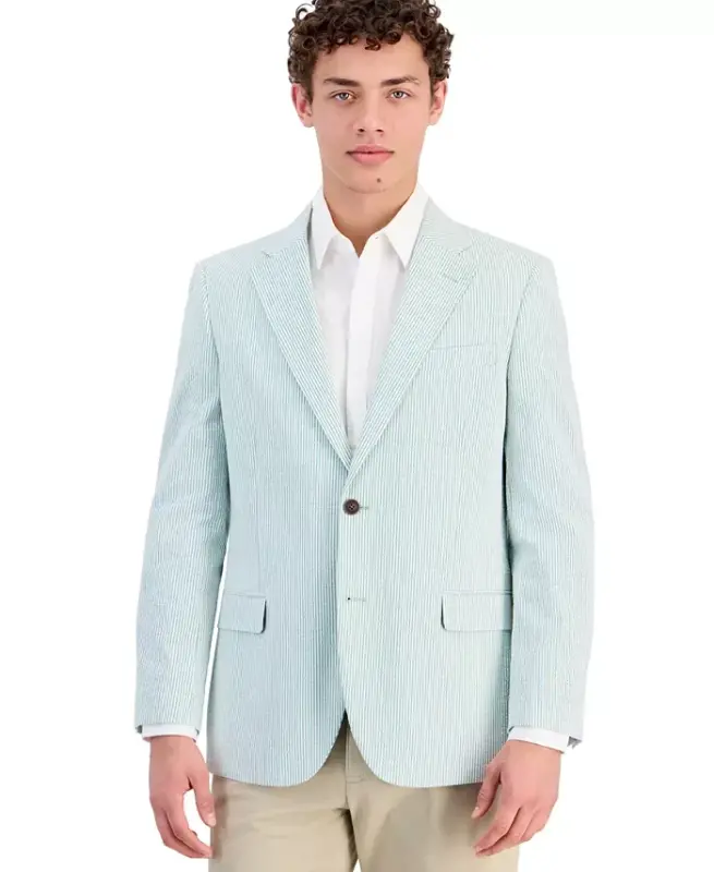 Men's Modern-Fit Seersucker Blazer - Green - 1