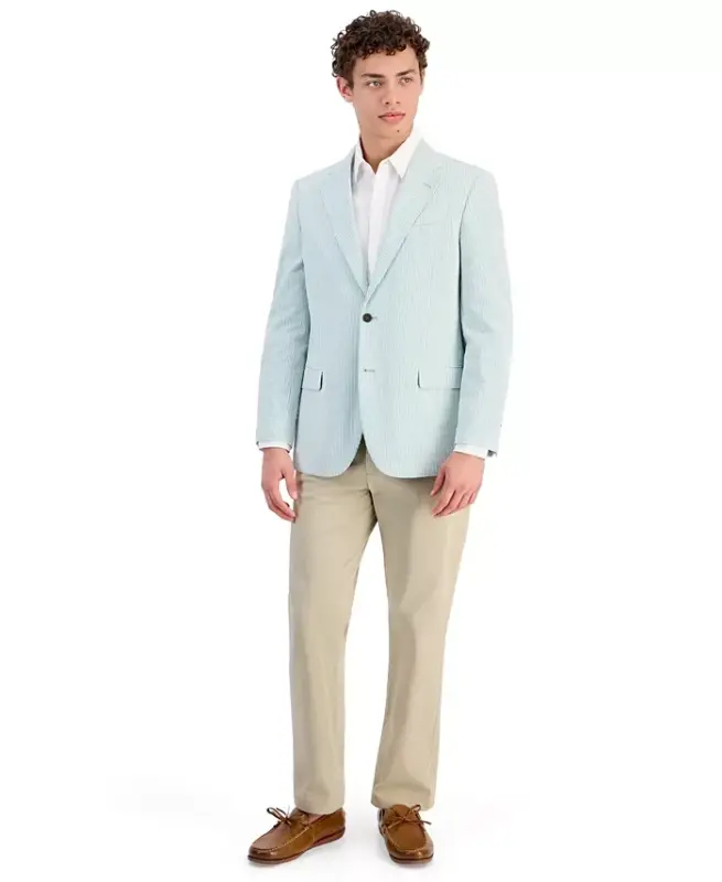 Men's Modern-Fit Seersucker Blazer - Green - 3