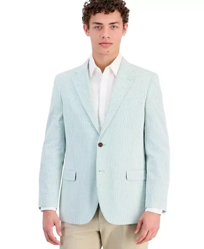 Men's Modern-Fit Seersucker Blazer - Green - Nautica