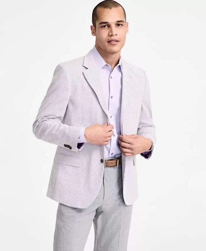 Men's Modern-Fit Seersucker Blazer - Lilac Stripe - NAUTICA
