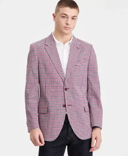 Men's Modern-Fit Seersucker Blazer - Red Check - 1