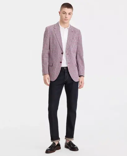 Men's Modern-Fit Seersucker Blazer - Red Check - 4