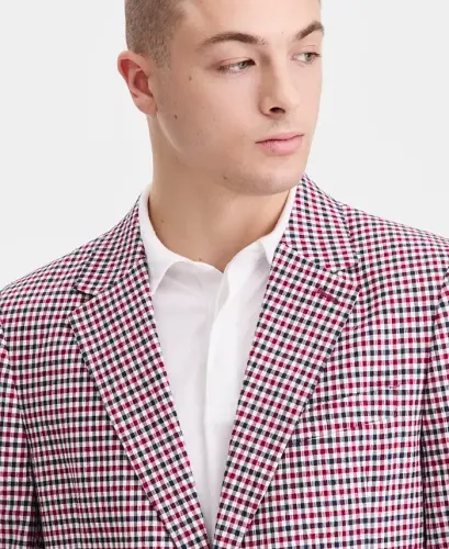 Men's Modern-Fit Seersucker Blazer - Red Check - 5