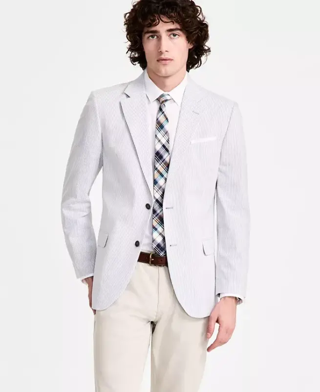 Men's Modern-Fit Seersucker Sport Palto - NAUTICA