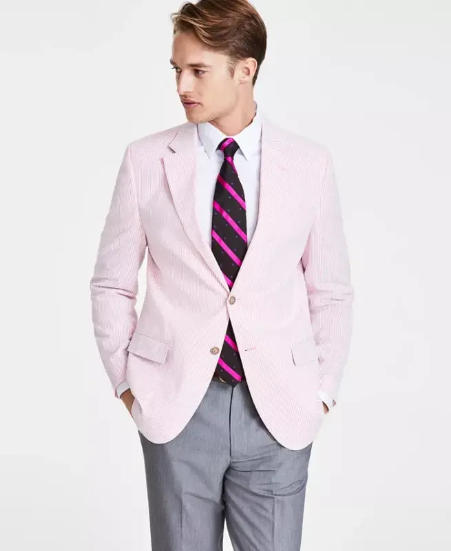 Men's Modern-Fit Seersucker Sport Palto - 1