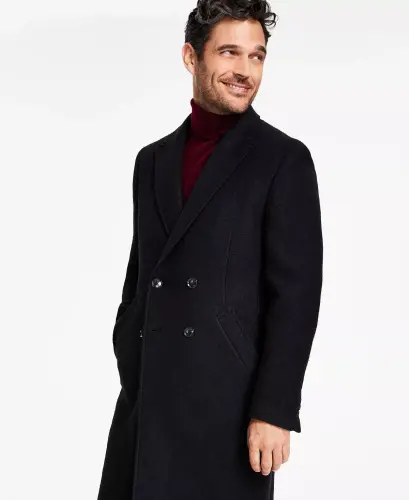 Men's Modern-Fit Solid Double-Breasted Overcoat - 3