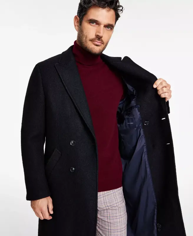 Men's Modern-Fit Solid Double-Breasted Overcoat - 4